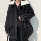 Contrast Stitching Button-up Jacket Black - One Size