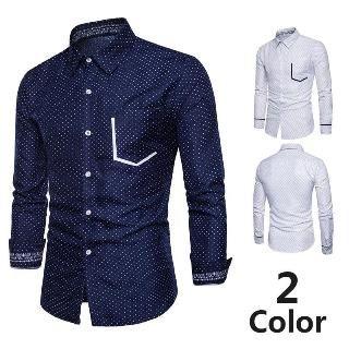 Contrast Trim Dotted Slim-fit Shirt