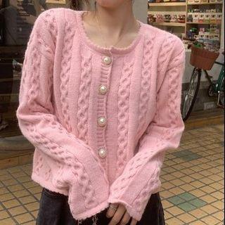 Plain Loose Fit Cable Knit Jacket