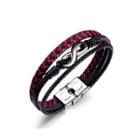 Fashion And Simple 316l Stainless Steel Infinity Symbol Red And Black Leather Multilayer Bracelet Silver - One Size