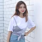 Mock Two Piece Plaid Panel Short Sleeve T-shirt