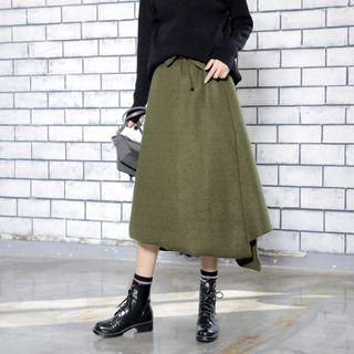 Tie-waist Asymmetric Wool A-line Skirt