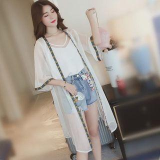 Open-front Elbow-sleeve Chiffon Jacket