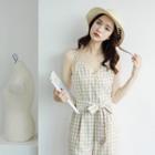 Plaid Sleeveless Cropped Jumpsuit With Sash