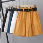 Plain Cotton Linen High-waist Shorts