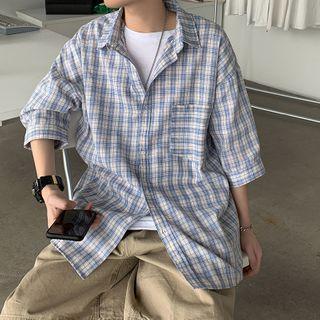 Pocket-front Check Elbow-sleeve Shirt