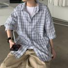 Pocket-front Check Elbow-sleeve Shirt
