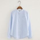 Long-sleeve Stand Collar Stiped Shirt