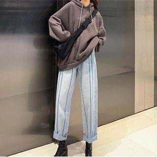Striped High-waist Loose-fit Jeans