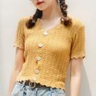 Buttoned Eyelet-knit Top