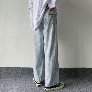 Mid Waist Pinstriped Straight Leg Jeans
