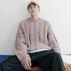 Long-sleeve Oversize Plain Cable Knit Sweater