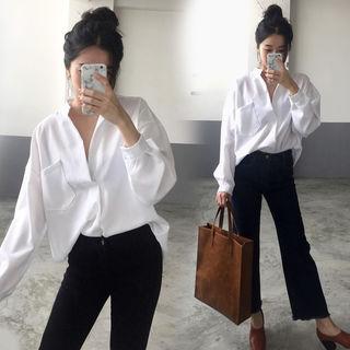 Open-placket Long-sleeve Sleek Shirt
