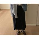 Slit-front Stitch-detail Long Skirt