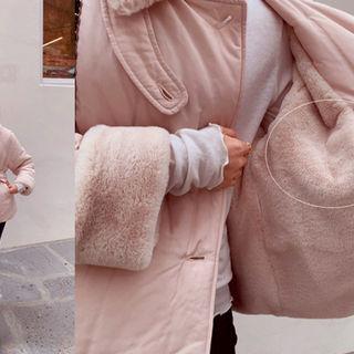 Double-breasted Faux-fur Padded Jacket With Sash