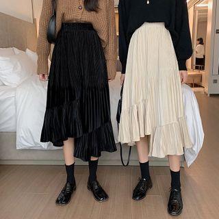Irregular Velvet Midi Skirt