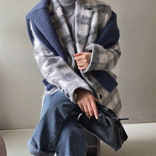Wool Blend Fuzzy Plaid Jacket