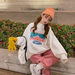 Christmas Print Semi High-neck Sweatshirt
