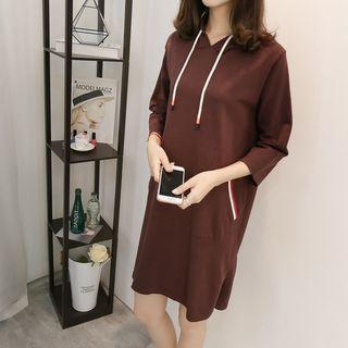3/4-sleeve Knit Hoodie Dress