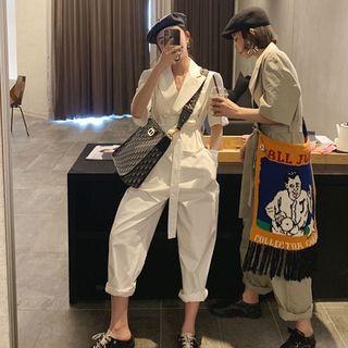 Drawstring Short-sleeve Jumpsuit