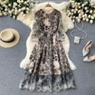 Round-neck Embroidered Mesh Lace Dress