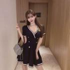 Short-sleeve Applique V-neck A-line Mini Dress