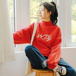 High Neck Letter Embroidered Oversized Top