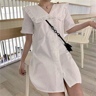Short-sleeve Peter Pan Collar Ruffled Dress