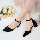 Chunky Heel Pointy Metal Bead Sandals