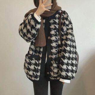 Houndstooth Fleece Button Jacket