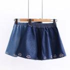 Paw Embroidered A-line Denim Skirt