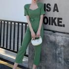 Short-sleeve Tie Waist Jumpsuit