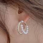 Faux Pearl Layered Earring 1 Pair - 925 Silver Needle - Gold - One Size