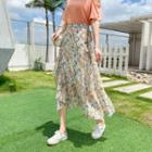 Floral Ruffle Hem Midi A-line Wrap Skirt