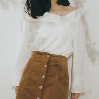 Long-sleeve Collared Textured Top
