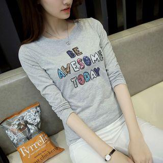Sequined Lettering Long-sleeve T-shirt