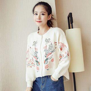 Embroidered Zip Cardigan