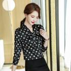 Bow-neck Dotted Blouse / Dress Pants / Midi Mermaid Skirt