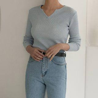 Notch-neck Cable-knit Top