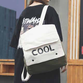 Lettering Flap-top Cover Canvas Backpack