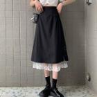 Lace Hem Side-slit Midi A-line Skirt