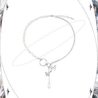 Butterfly Rhinestone Faux Pearl Pendant Alloy Choker