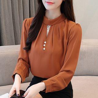 Long-sleeve Chiffon Cutout Blouse