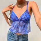 V-neck Printed Mesh Camisole Top