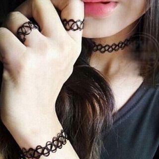 Set: Elastic Tattoo Choker + Ring + Bracelet