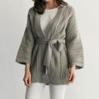 Open-front Cable-knit Cardigan With Sash