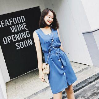 Sleeveless Single-breasted Dress With Belt