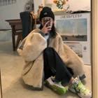 Fleece Bomber Jacket Gray & Light Khaki - One Size