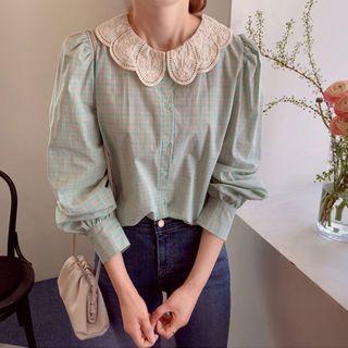 Lace-collar Checked Blouse
