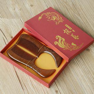 Set Of 2: Wooden Hair Comb With 92h Gift Box - 2 Pcs - 1517# - One Size
